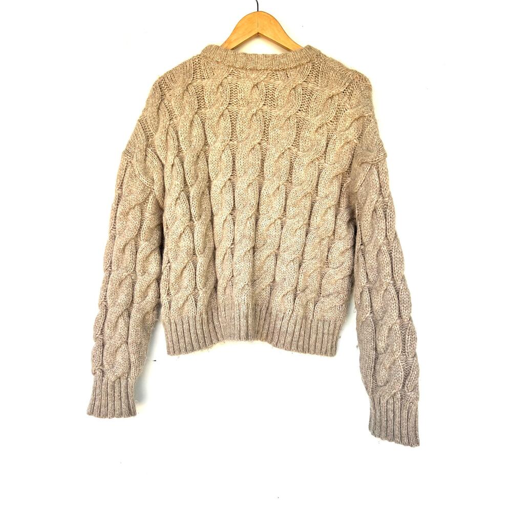 Jenni Kayne Cable Serena Crewneck Oatmeal Knit Sweater Chunky Jumper XS Tan - Picture 4 of 6